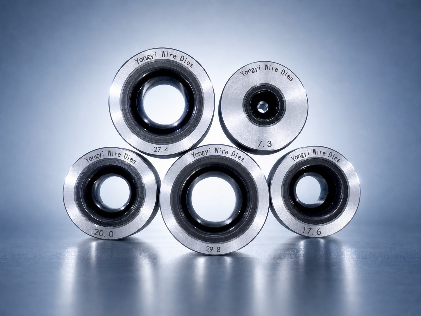 Premium Yongyi Nano Dies with polished reflective bores, engraved brand, and visible size markings